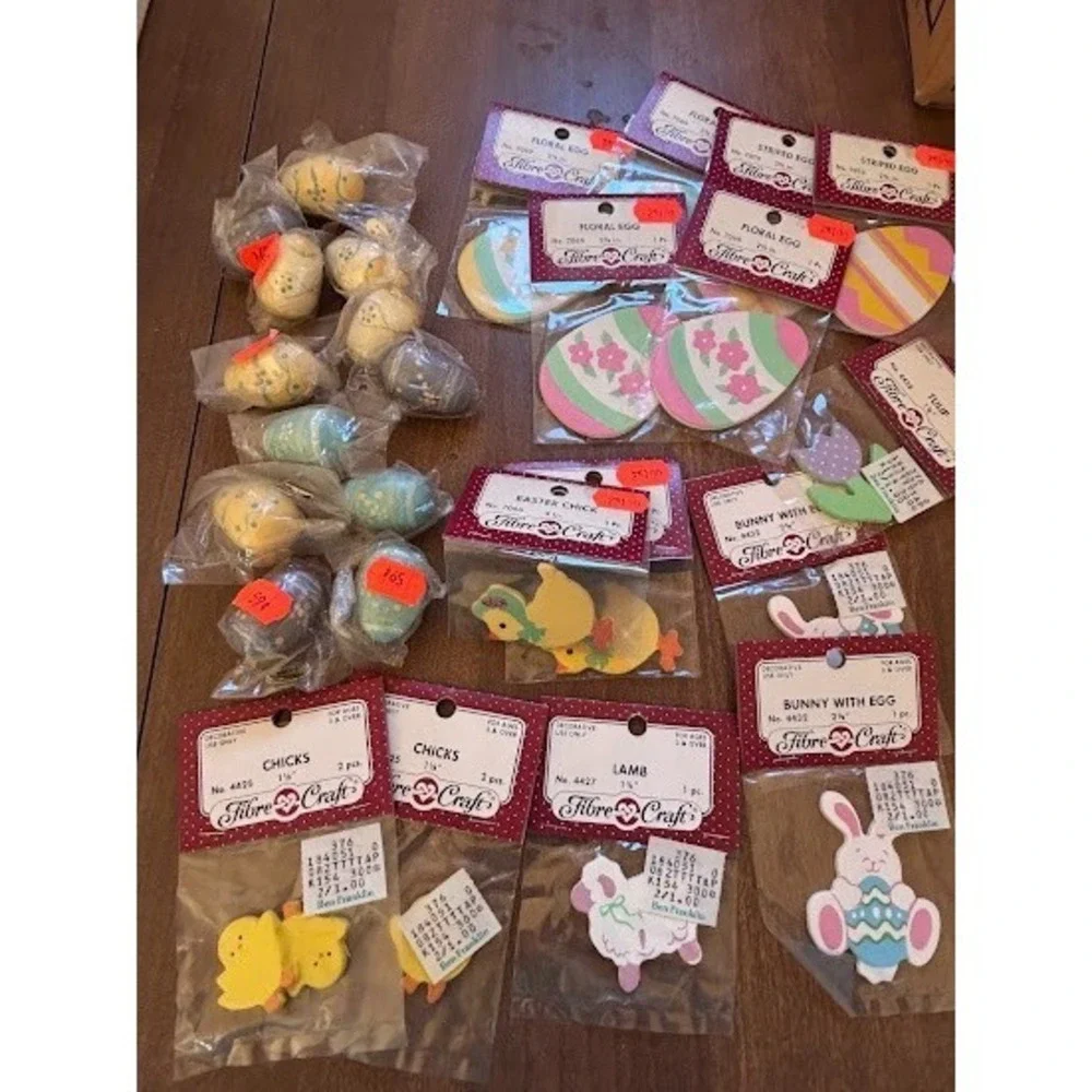 24‎ Wooden Shapes Fibre Craft Assorted Easter Theme Eggs Chicks Ducks Bunny